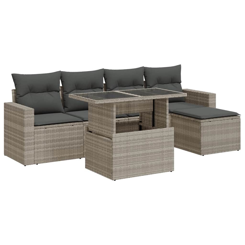 Gartenlounge-Set 6-tlg. Garten-Sofagarnitur mit Kissen Hellgrau Poly Rattan