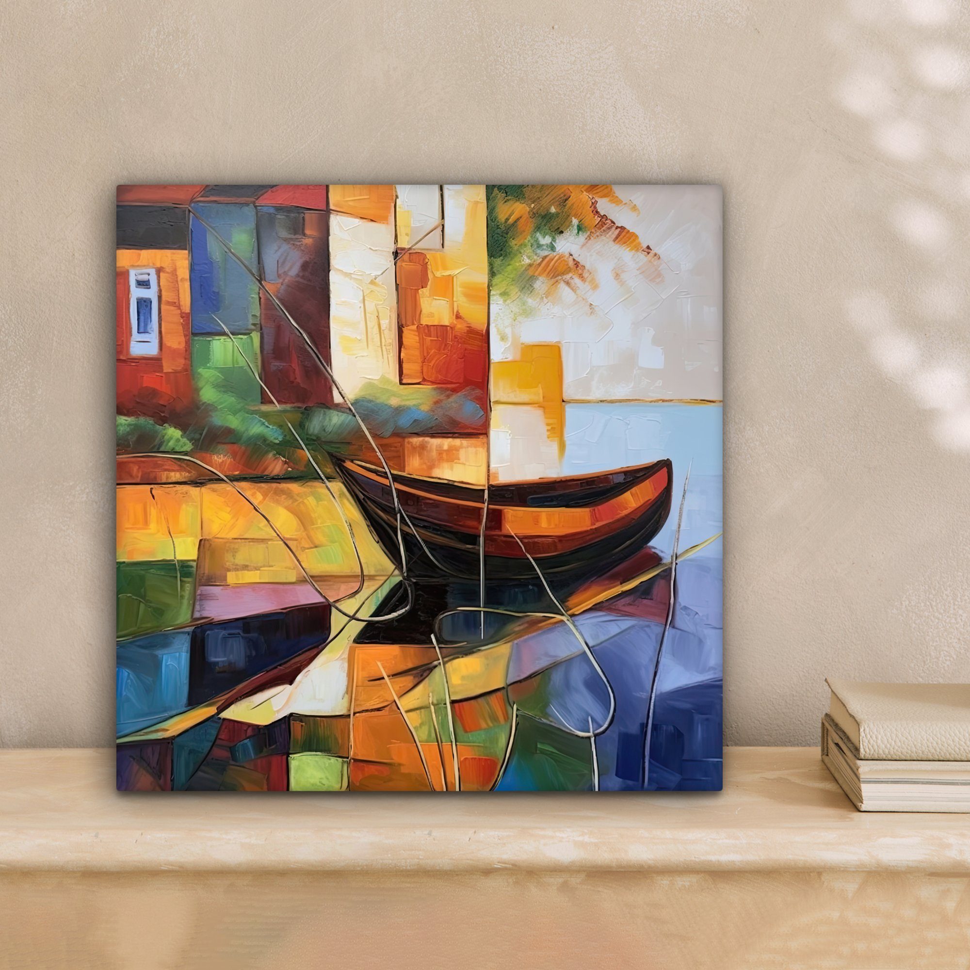 OneMillionCanvasses® Leinwandbild Abstrakt - Kunst - Boot - Farben, Fotodruck (1 St), Wandbild, Deko Schlafzimmer Wohnzimmer Flur 20x20 cm
