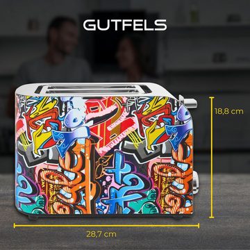 Gutfels Toaster TOAST 3010 G, 2 kurze Schlitze, für 2 Scheiben, 850 W, Graffiti-Style Toaster, 7 Stufen, Zentrierfunktion