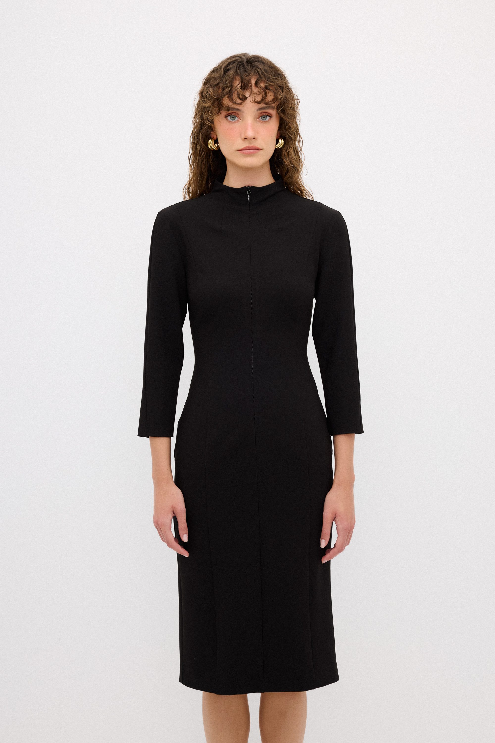 adL Midikleid Midikleid mit 3/4-Ärmeln und Stehkragen