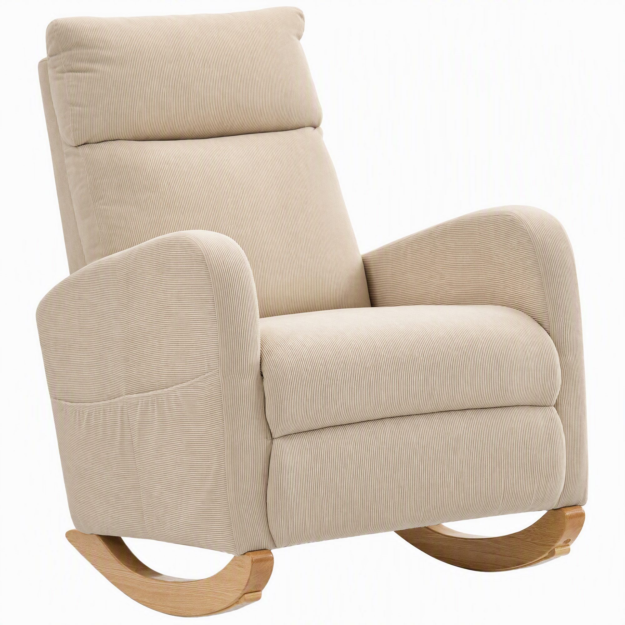 HOMCOM Schaukelstuhl Schaukelsessel mit Cordstoff, Schwingsessel für Kinderzimmer (nicht anwendbar, 1 St), mit Armlehnen, hohe Rückenlehne, Stauraumtaschen – Bild 2 von 5