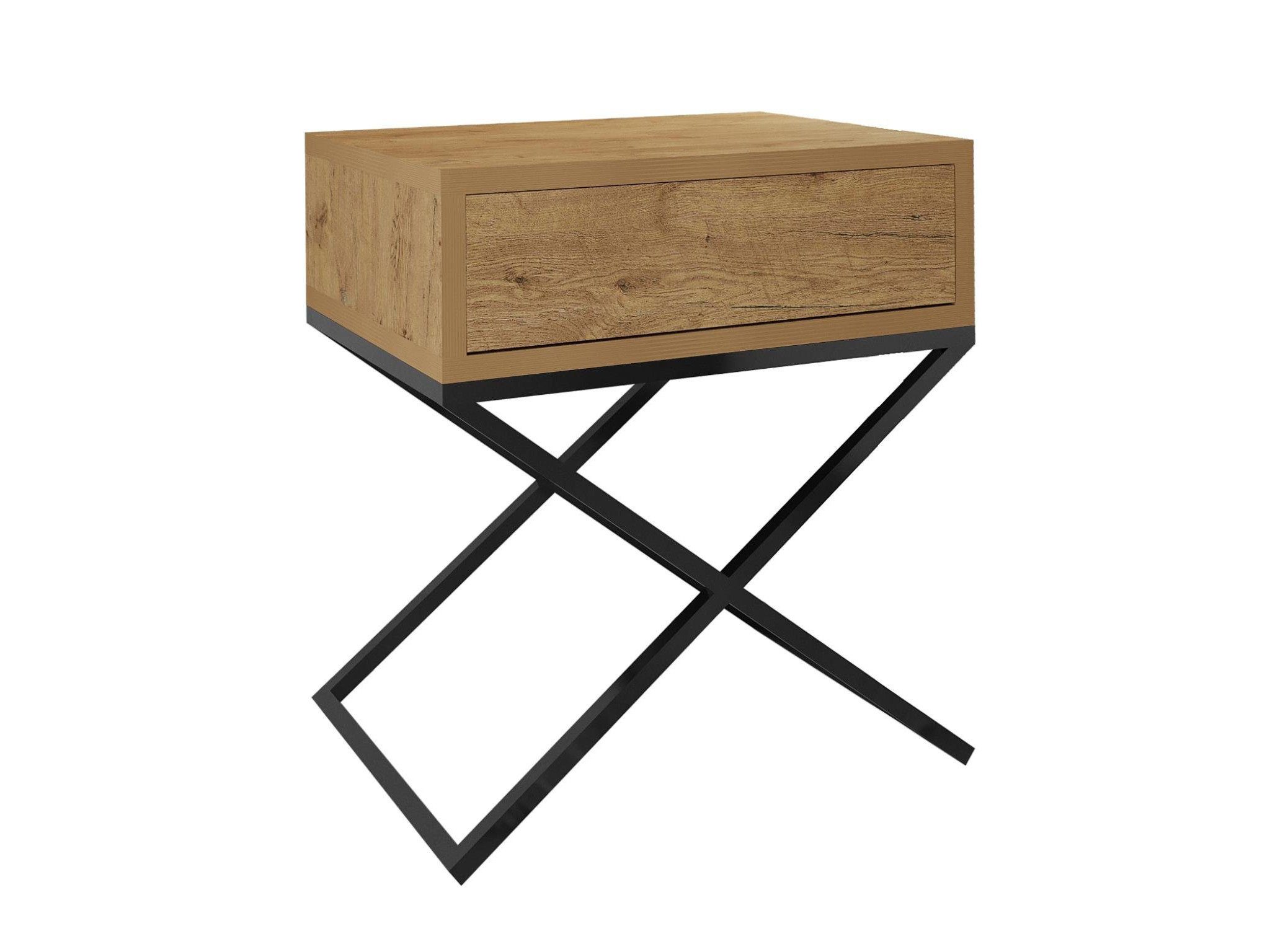 Beautysofa Nachttisch Max (inkl. Schublade, x-förmigen Metallgestell, 45 x 50 x 35 cm (B x H x T), kleine Tisch im modernes Deisgn für Schlafzimmer