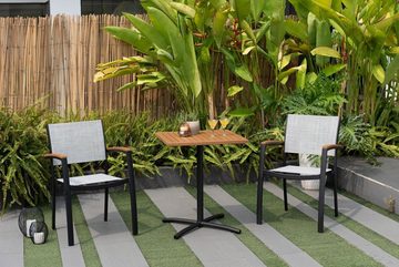Outdoor Gartentisch KINGSBURY, 61 x 61 cm, Braun, Schwarz, Stahl, Tischplatte aus Eukalyptusholz