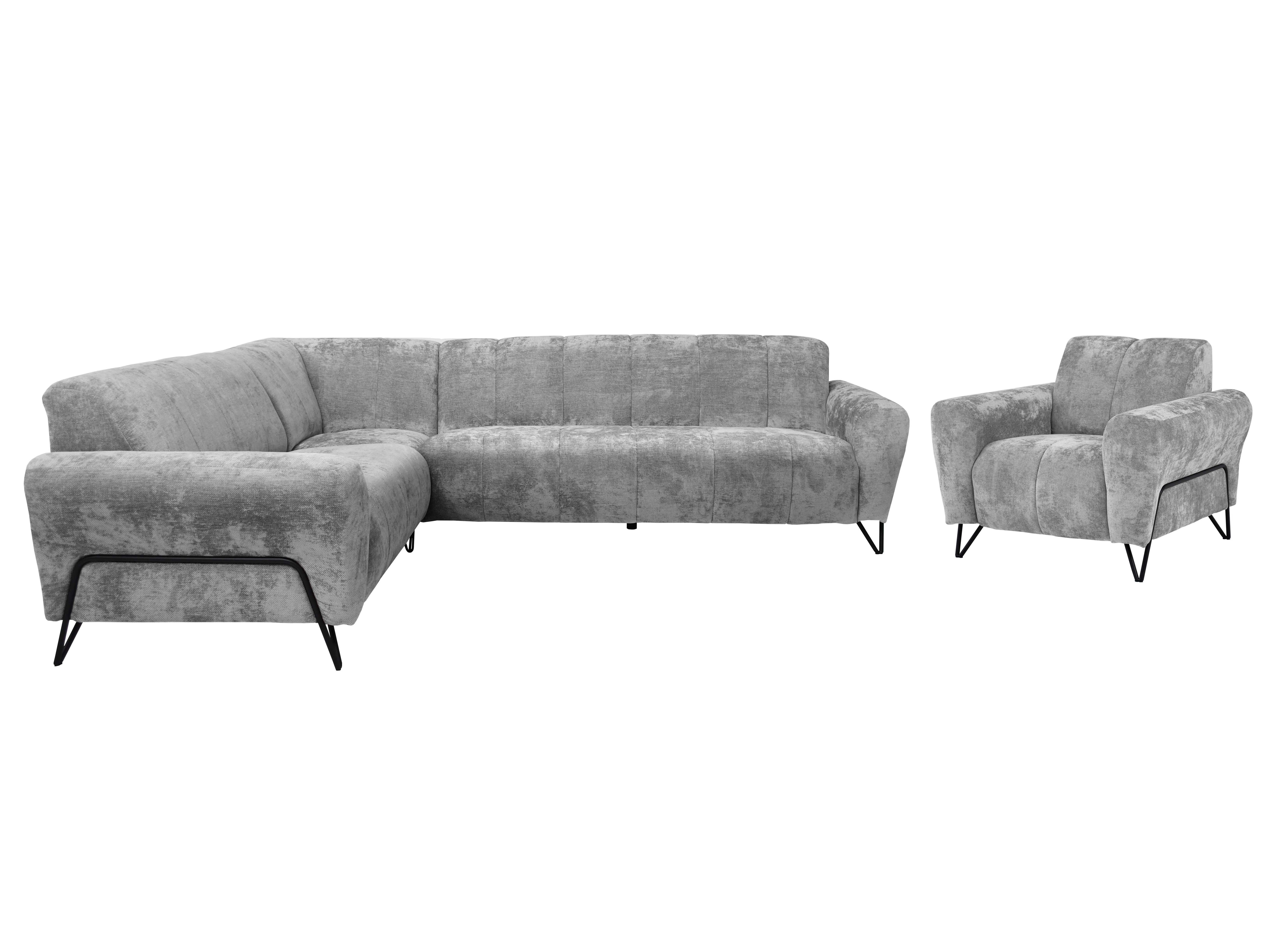 Beautysofa Polstergarnitur im modernen Stil auf hohen Metallbeinen VOLARE, (Sofagarnitur aus Chenille-Stoff, Beige Grau, Ecksofa L + Sessel Set moderne Couchgar – Bild 2 von 5