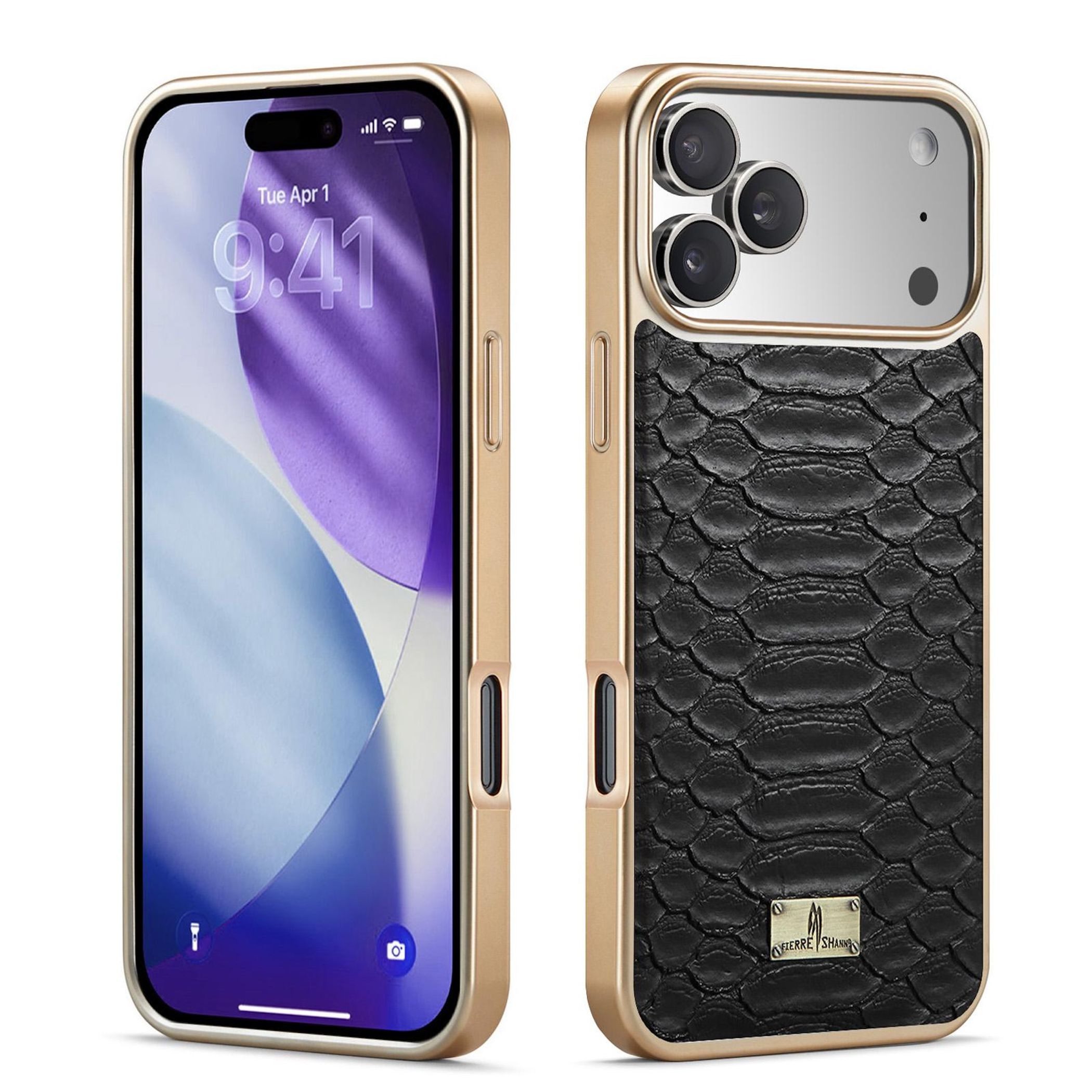 Wigento Handyhülle Für Apple iPhone 17 Pro Kunstleder Electroplating Textur Hülle Schwarz, Electroplating-Rahmen, stoßfest