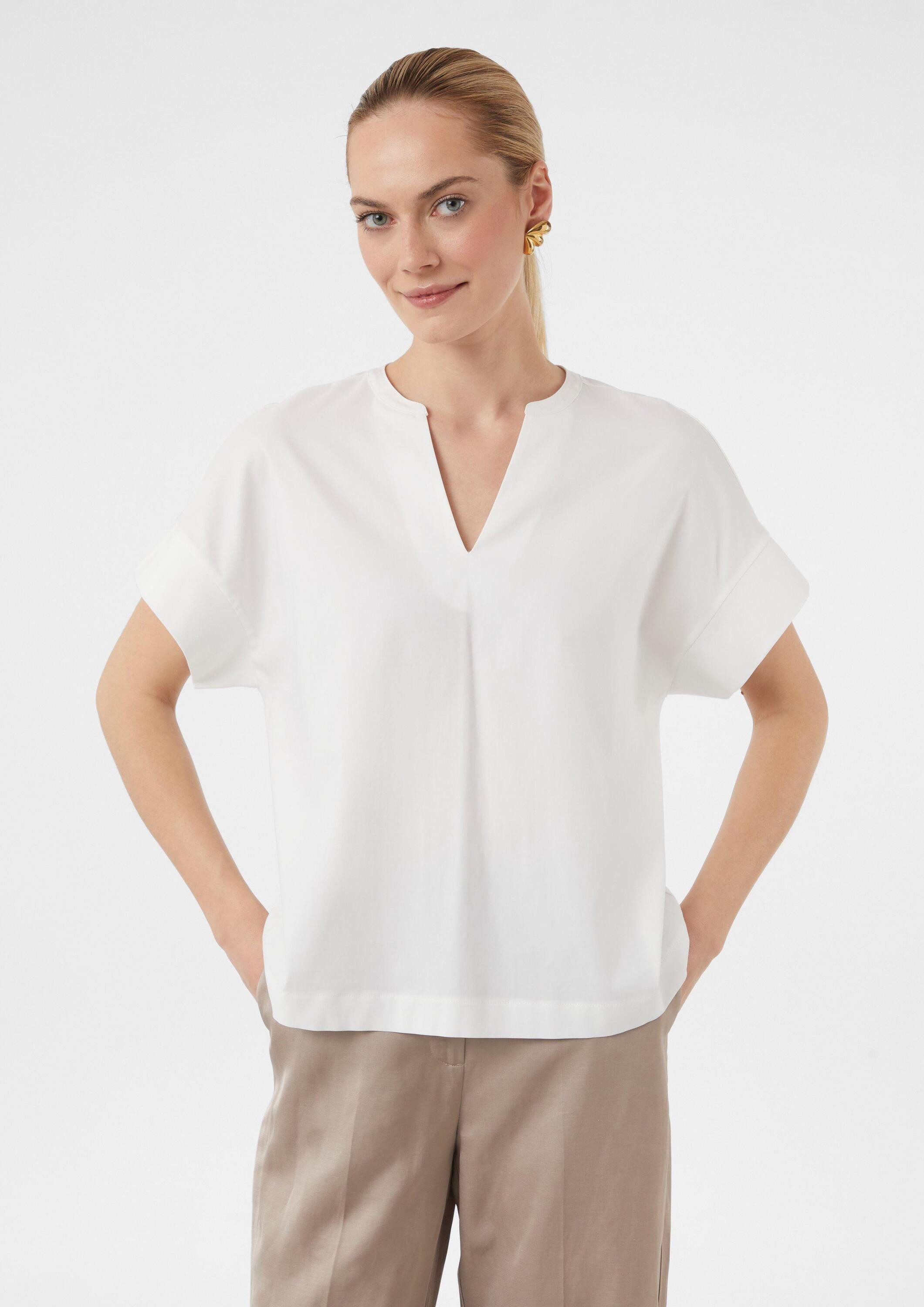 comma Kurzarmshirt T-Shirt Blusenshirt im Relaxed Fit mit Tunika-Ausschnitt
