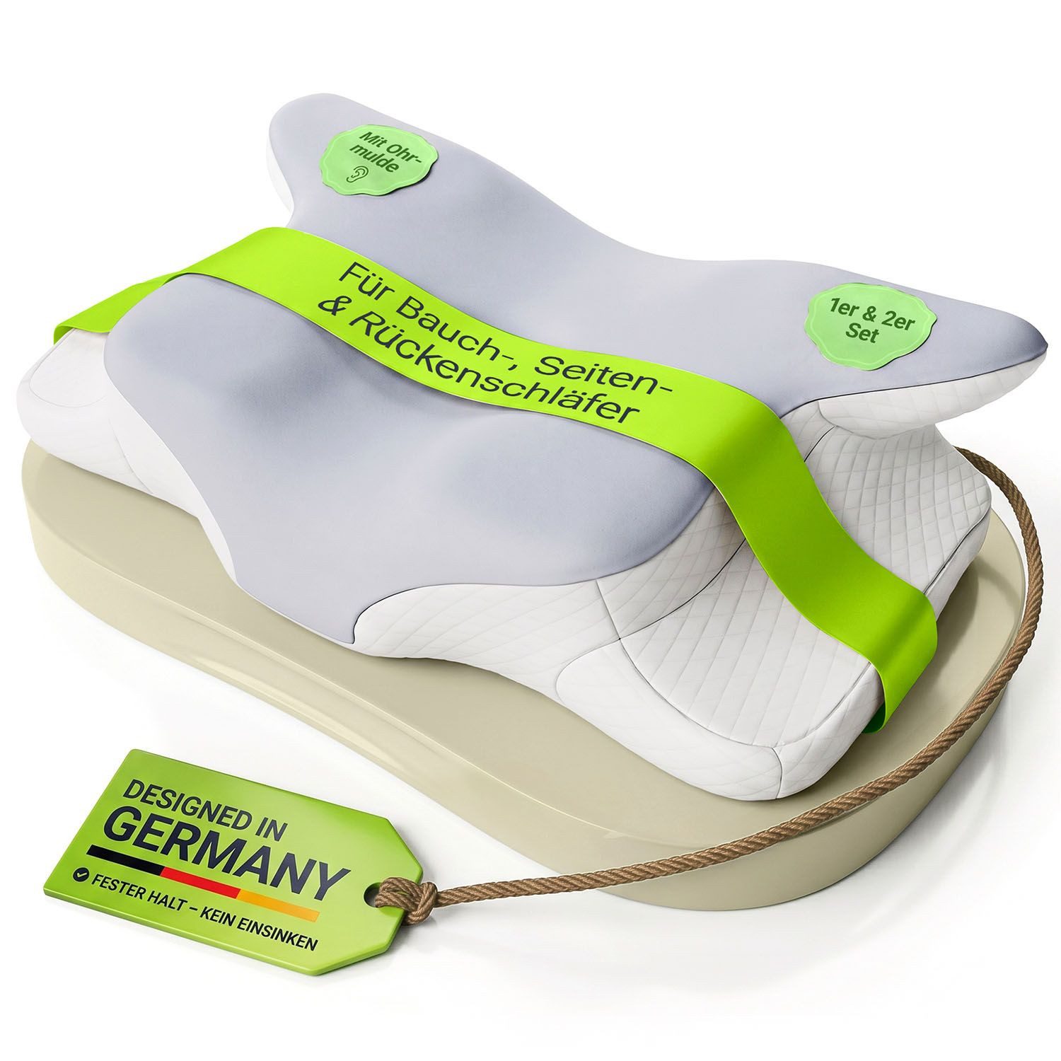 Juskys Nackenstützkissen-Set, Füllung: PU Memory Foam, Bezug: Polyester, Ergonomisch & stützend, atmungsaktiv, waschbar, formstabiles Material