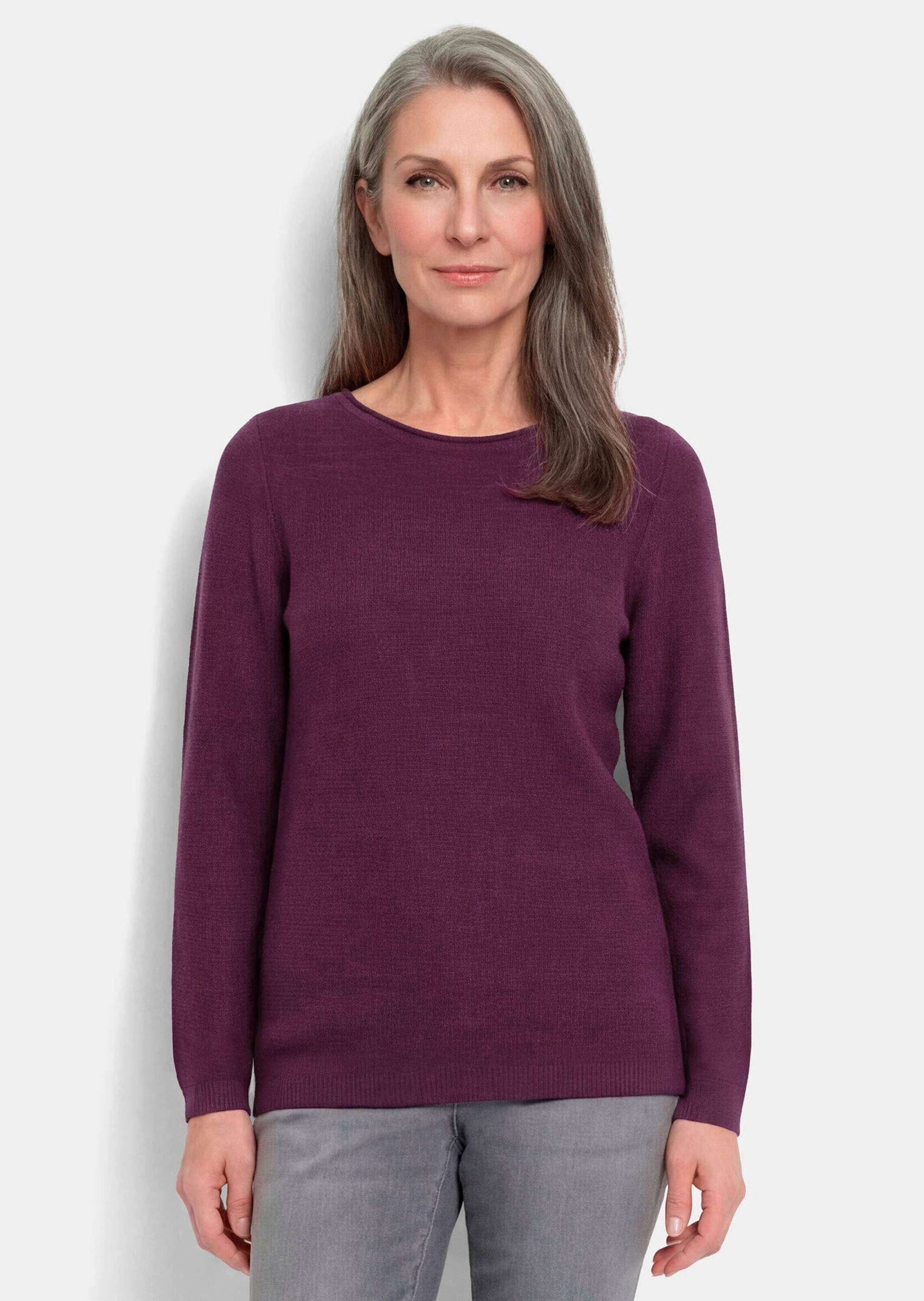 GOLDNER Strickpullover Strickpullover mit U-Boot-Ausschnitt Weicher Feinstrick mit Schurwolle, Querstruktur und Rollkante