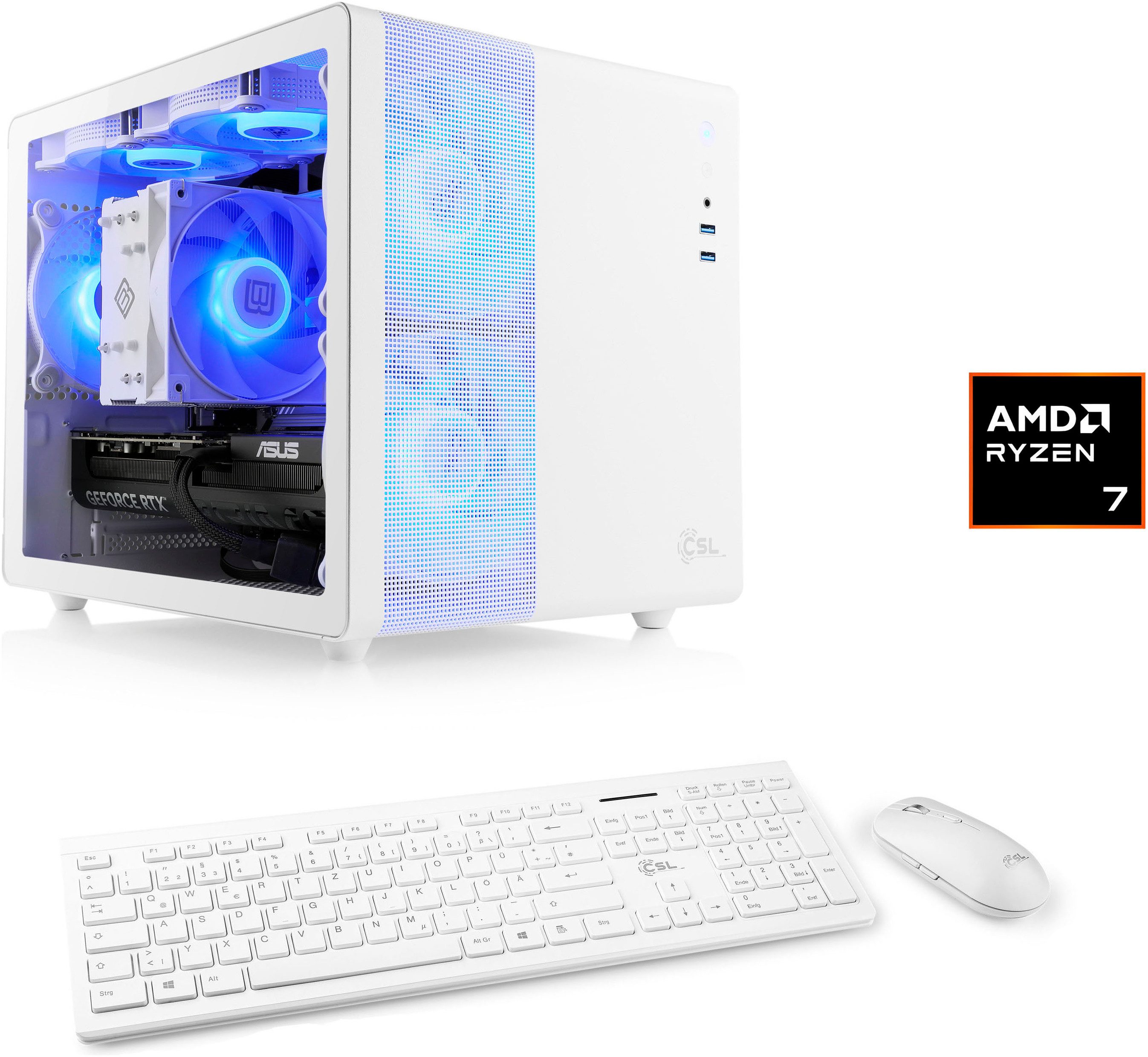CSL Cube V24232 PC (AMD Ryzen 7 9800X3D, GeForce RTX 4060, 16 GB RAM, 1000 GB SSD, Luftkühlung)