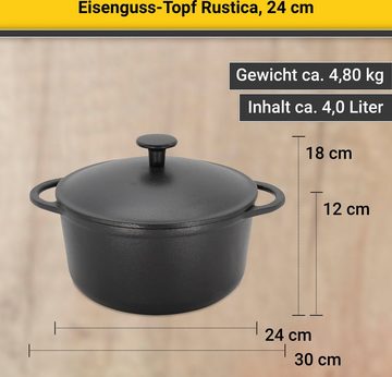 Krüger Fleischtopf Eisenguss Fleischtopf mit Deckel RUSTICA, 24 cm, Gusseisen (1-tlg), für Induktions-Kochfelder geeignet
