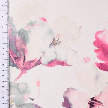 Rasch TEXTIL Stoff Rasch Textil Gardinenstoff Baumwolle Malve Aquarell-Blumen weiß pink 2, überbreit
