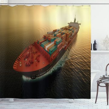 Abakuhaus Duschvorhang Moderner Digitaldruck mit 12 Haken auf Stoff Wasser Resistent Breite 175 cm, Höhe 180 cm, maritim Containerschiff am Sonnenaufgang