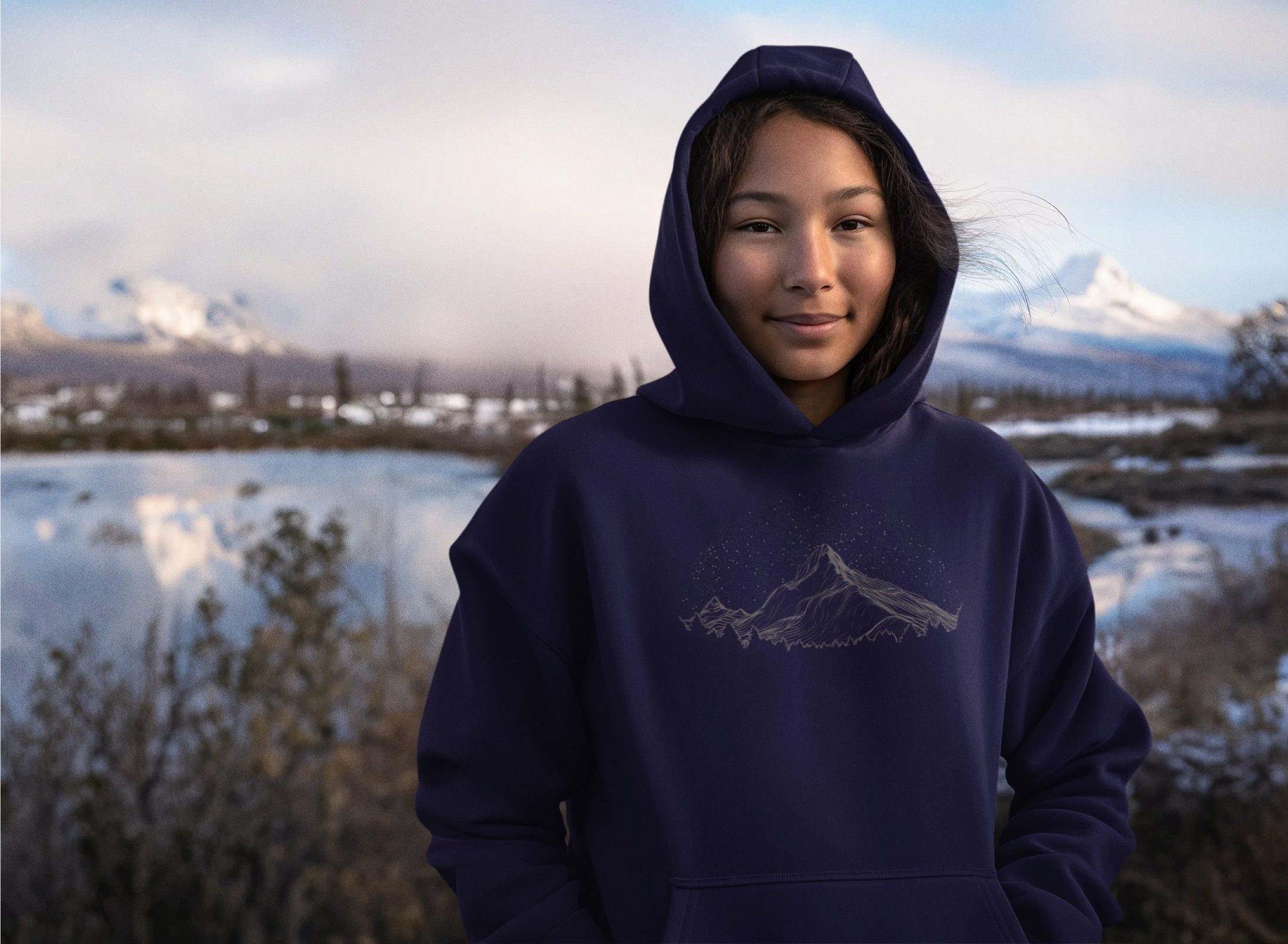 Baddery Kapuzenpullover Kinder Hoodie: "Berghimmel" - Klettern Wandern Outdoor, hochwertiger Siebdruck