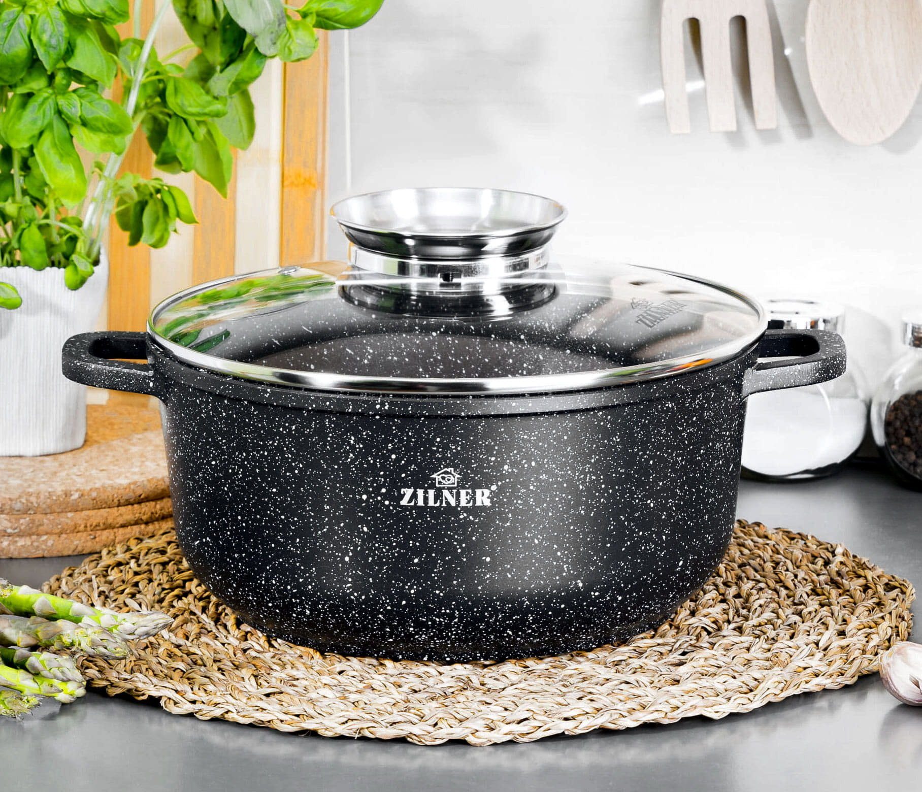 Zilner Topf-Set Schwarze Töpfe mit Marmor-Keramik-Beschichtung Glasdeckel, Aluminiumguss (sehr hochwertig, 10-tlg., Zeitloses Design des Topfsets. Eine ideale Geschenkidee)