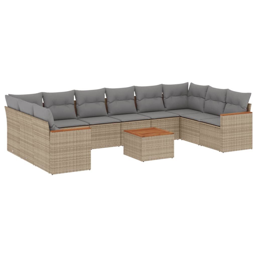 Gartenlounge-Set 11-tlg. Garten-Sofagarnitur mit Kissen Beige Poly Rattan