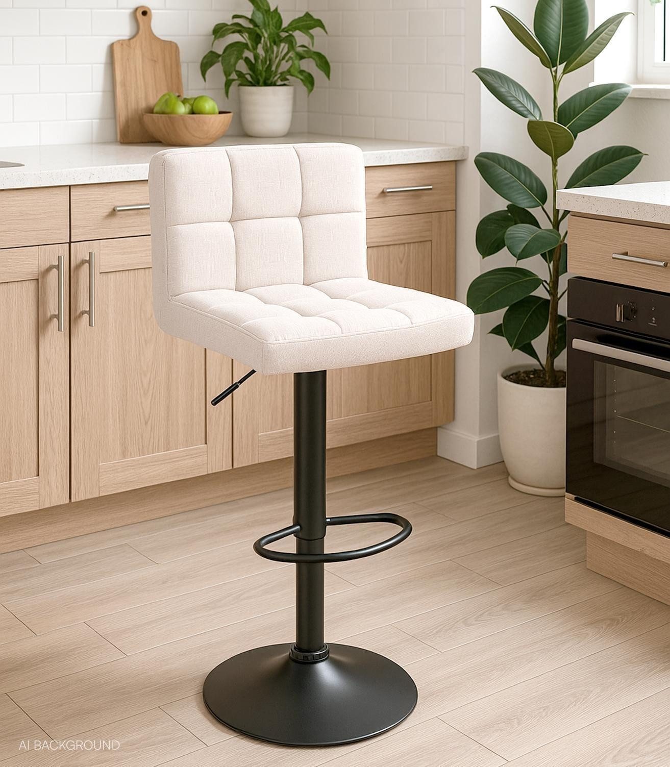 Home4You Barhocker, Beige, Schwarz, Webstoffbezug, Metallgestell, Höhenverstellbar, B 45 x H 94 x T 45 cm