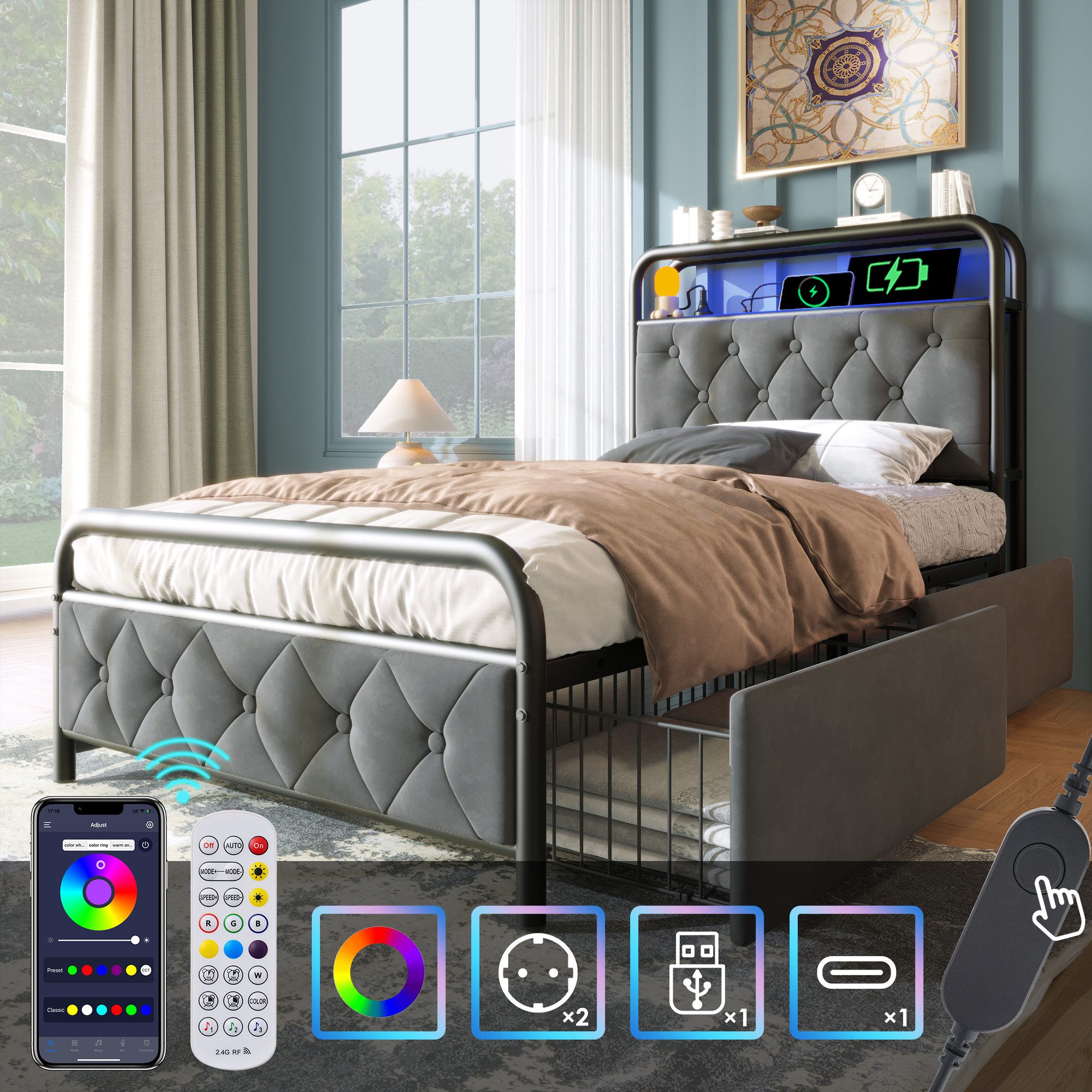 STILVORA Polsterbett Stauraumbett 90×200 Bettgestell Jugendbett günstig online kaufen