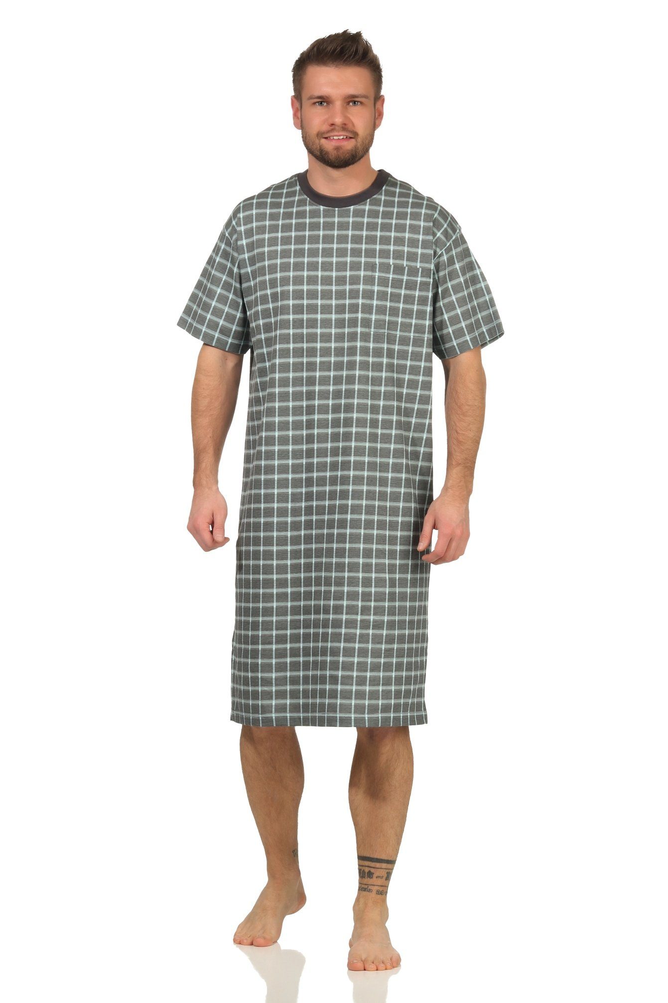 Normann Pyjama Herren Nachthemd kurzarm in Karo Optik - auch in Übergrößen günstig online kaufen
