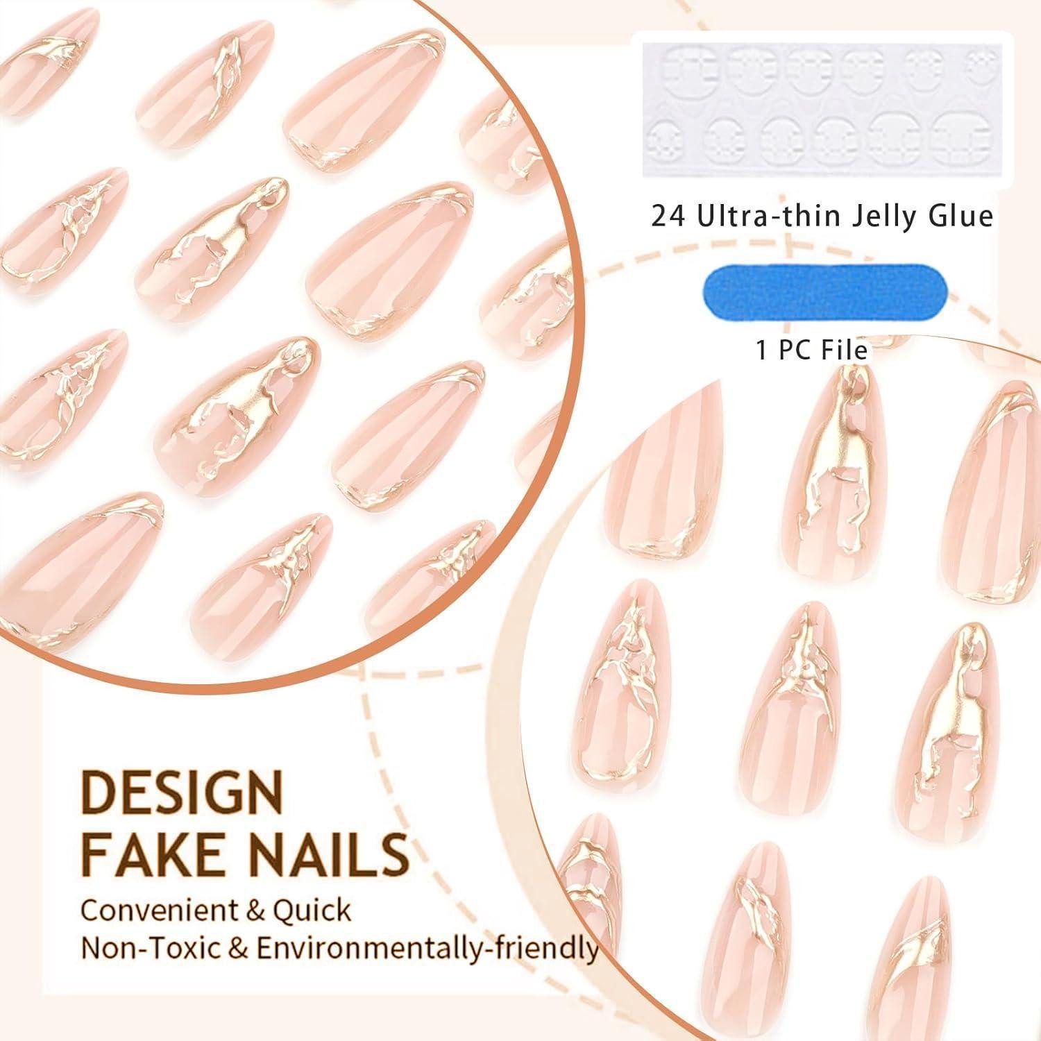 LuxusKollektion Kunstfingernägel 24 Mandel Press On Nails Mittel Länge Designs Gold Linie Nagel Deko