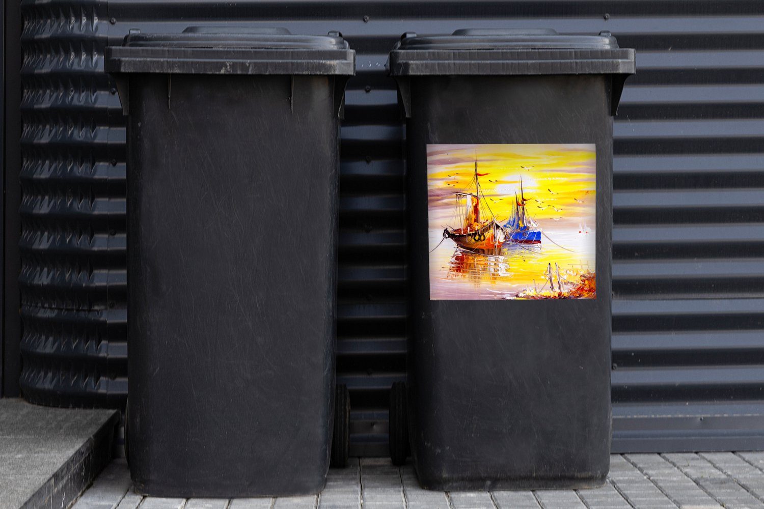 - MuchoWow (1 Wasser Malerei - Boot Sticker, Mülltonne, Wandsticker - St), Container, Ölfarbe Abfalbehälter Mülleimer-aufkleber,