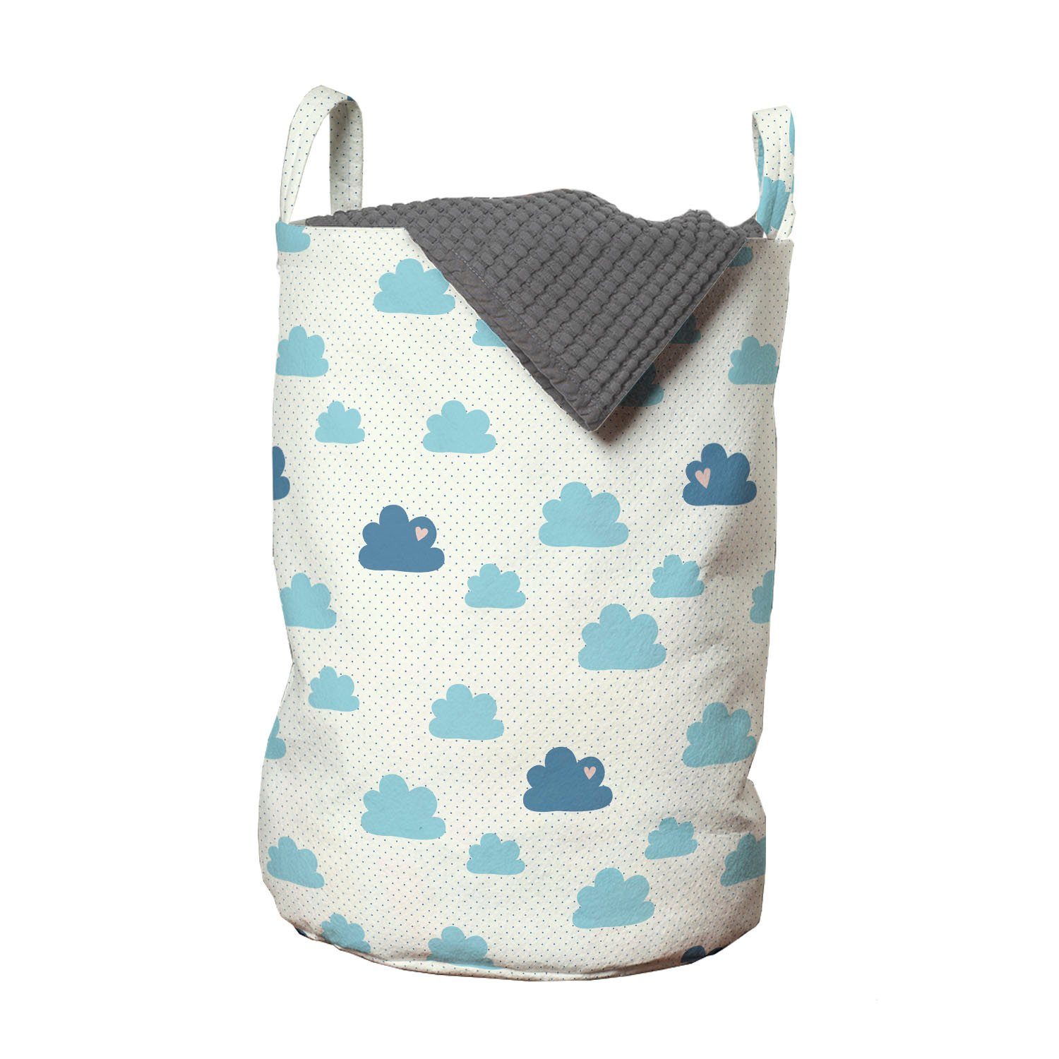 Abakuhaus Wäschesäckchen Wäschekorb mit Griffen Kordelzugverschluss für Waschsalons, Wolken Herz-Tupfen Nursery