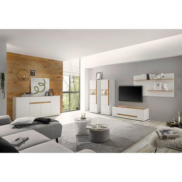 Lomadox Sideboard CRISP-61, Wohnzimmer in weiß mit Absetzungen in Wotan Eiche Nb., : 220/87/40 cm