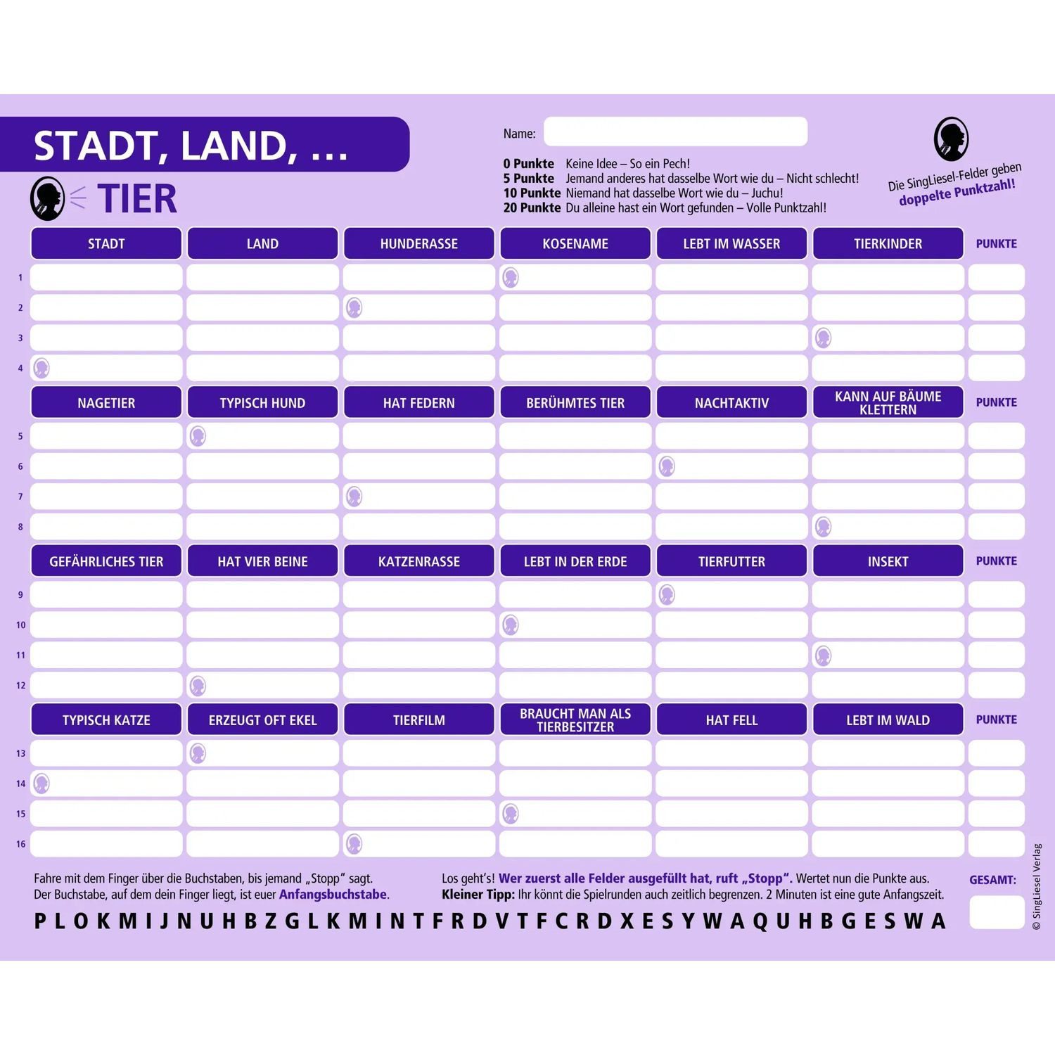 Spiel Stadt, Land, Tier