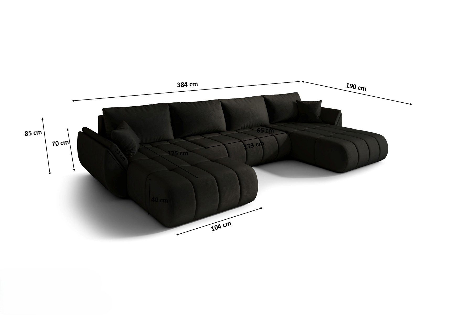Kaiser Möbel Ecksofa TOKYO U PREMIUM im Veloursstoff Monolith,Schlaffunktion und Bettkasten, Ecksofa U-Form, U-Form,Wasserabweisender Veloursstoff Monolith