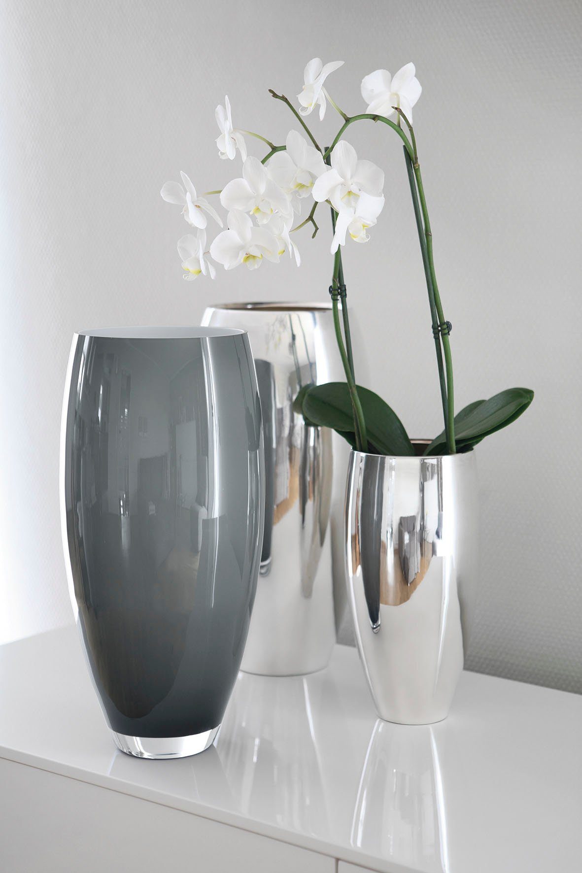 Tischvase aus Fink grau, AFRICA (1 Vase Opalglas, Dekovase mundgeblasen, opal St),