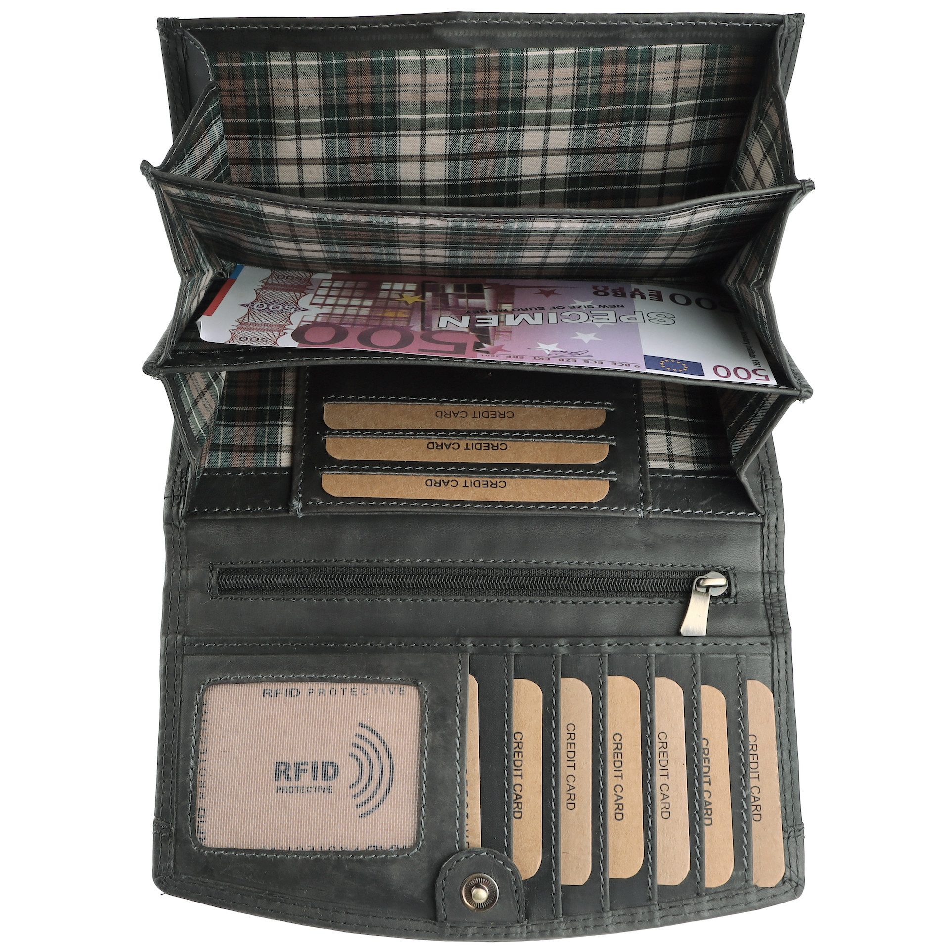 Benthill Geldbörse Damen Echt Leder XXL Großes Portemonnaie RFID Vintage Damenbörse, RFID-Schutz Kartenfächer Münzfach Reißverschlussfach – Bild 4 von 5
