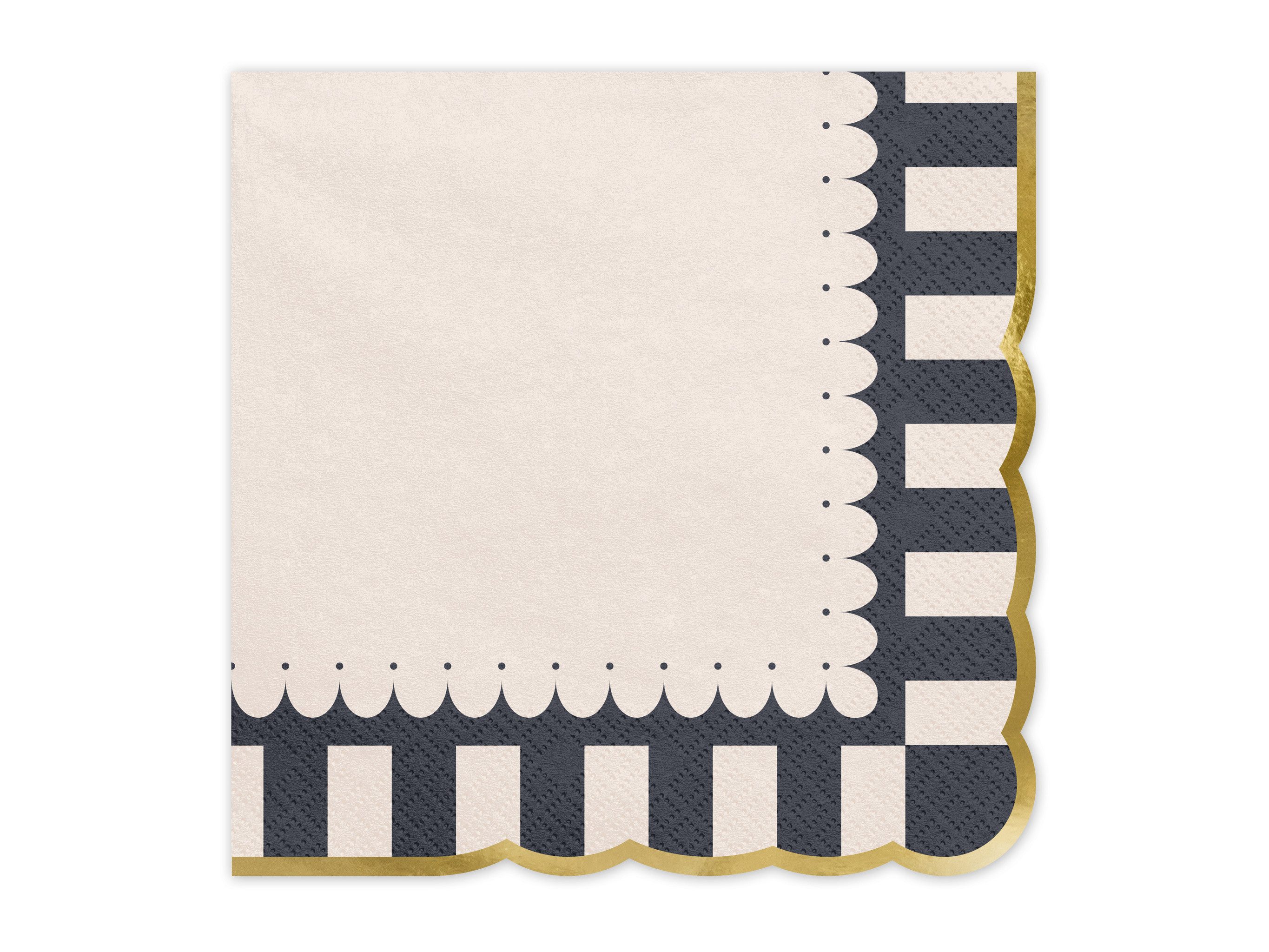 partydeco Papierserviette, Серветки mit Goldrand 33x33cm 12 Stück Schwarz / Ivory / Gold