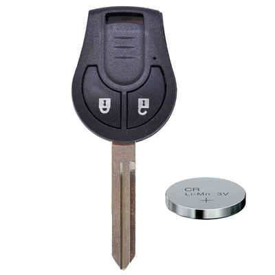mt-key Auto Schlüssel Austausch Gehäuse 2 Tasten + Rohling + passende CR1620 Knopfzelle, CR1620 (3 V), für NISSAN MICRA K13 JUKE F15 NOTE E12 NV200 Funk Fernbedienung