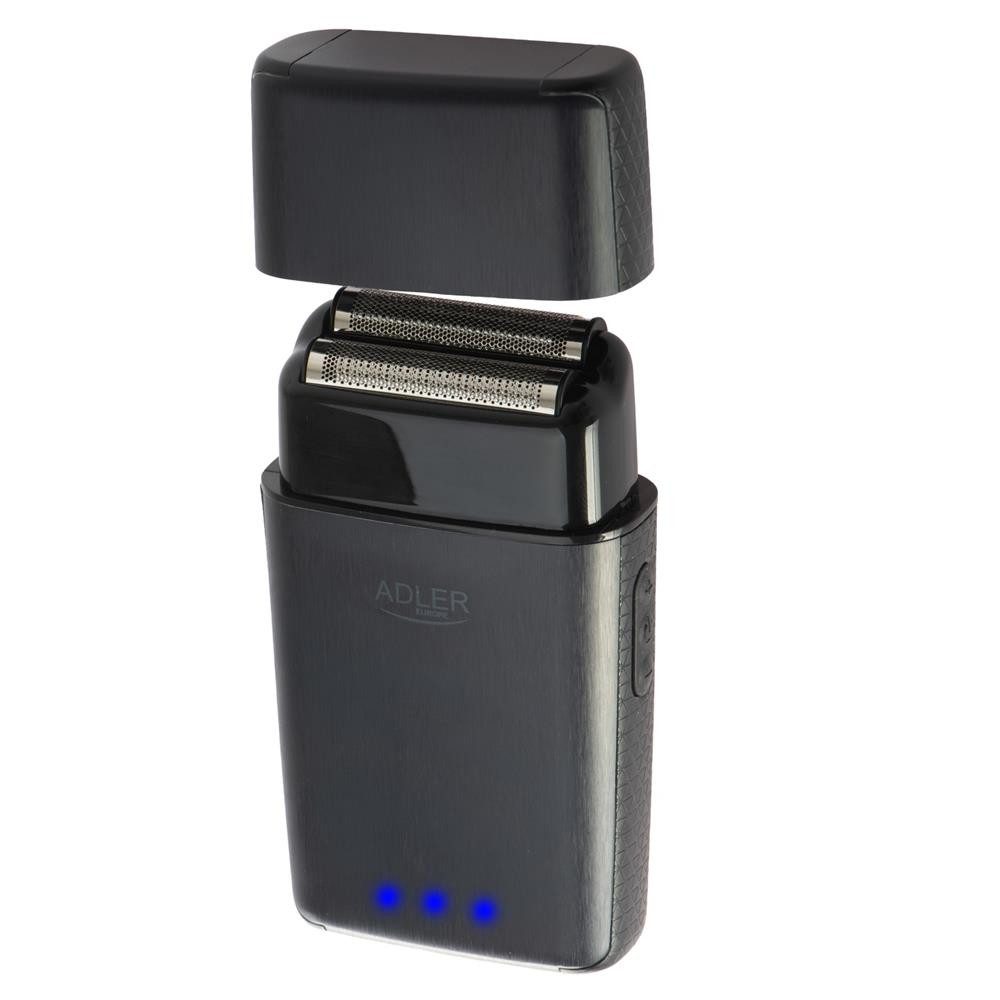 ADLER EUROPE Elektrorasierer AD 2949 Dual-Folienrasierer mit IPX6, LED, USB-C, 3 Stufen, 110 Min, Unter fließendem Wasser abspülbar, abnehmbarer Scherkopf, Reinigungsbürste, 0,05-mm-Rasur, Edelstahlklinge, 7.200 U/min, Netzbetrieb, ABS-Gehäuse, 0,05-mm-Rasur, Edelstahlklinge, 7.200 U/min, Netzbetrieb, ABS-Gehäuse