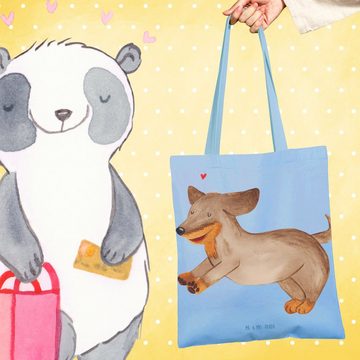 Mr. & Mrs. Panda Tragetasche Hund Dackel - Sky Blue - Geschenk, Herz, braun, Dachshund, Einkaufsta (1-tlg), Lange Tragegriffe