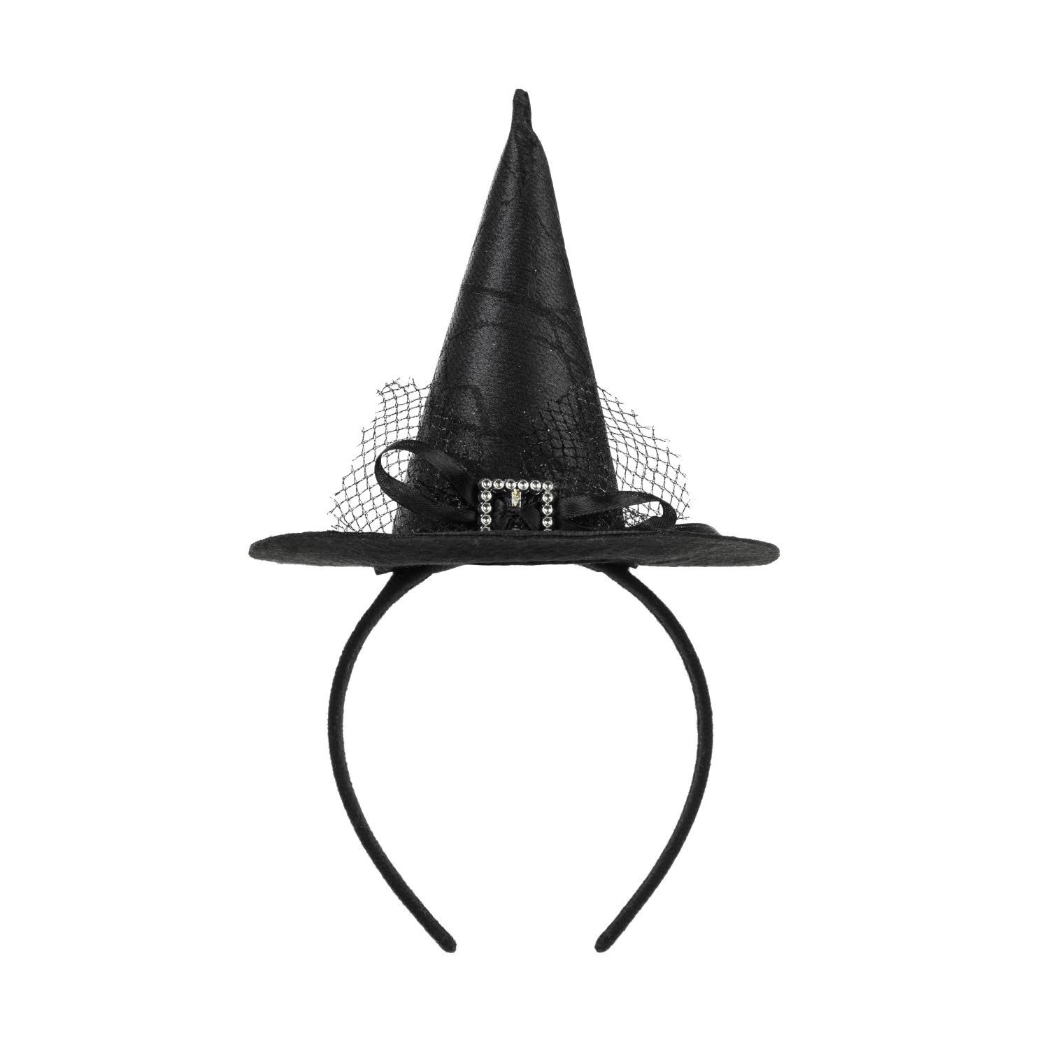 partydeco Kostüm Halloween Haarreif 'Mini Hexenhut', Schwarz