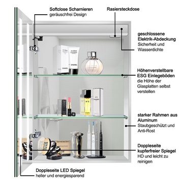 duschspa Badezimmerspiegelschrank 45-80 cm Touch/Wandschalter,Beschlagfrei, drei Lichtfarbe, Aluminum Rasierersteckdose, dimmbar, Memory
