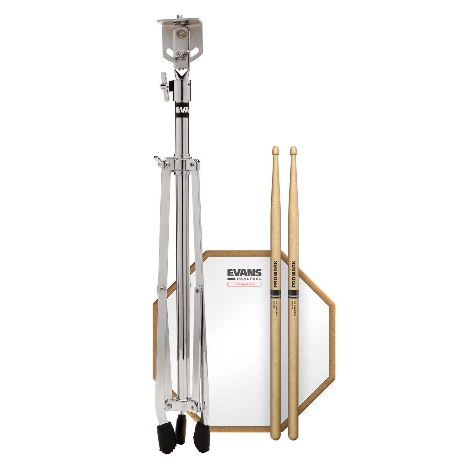 Evans Schlagzeug Evans Übungspad Set RealFeel Attacktile 10 Zoll inkl Stativ und Sticks,Komplett-Set, Komplett-Set, vielseitig