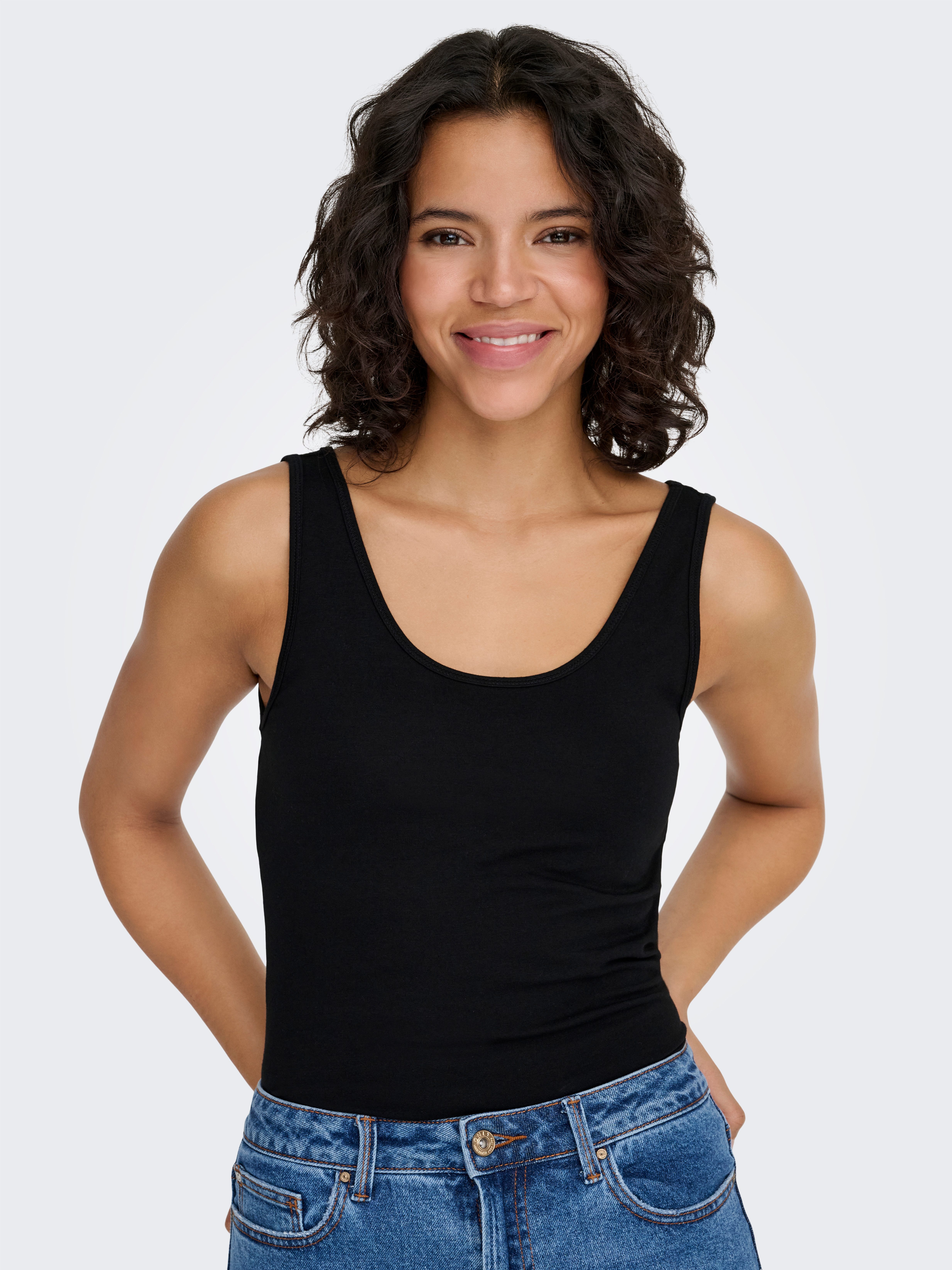 ONLY Longtop ONLLIVE – Tanktop mit figurbetontem Schnitt und Stretch unifarben, modisch, sehr figurbetont, Baumwollmischung, Rundhals