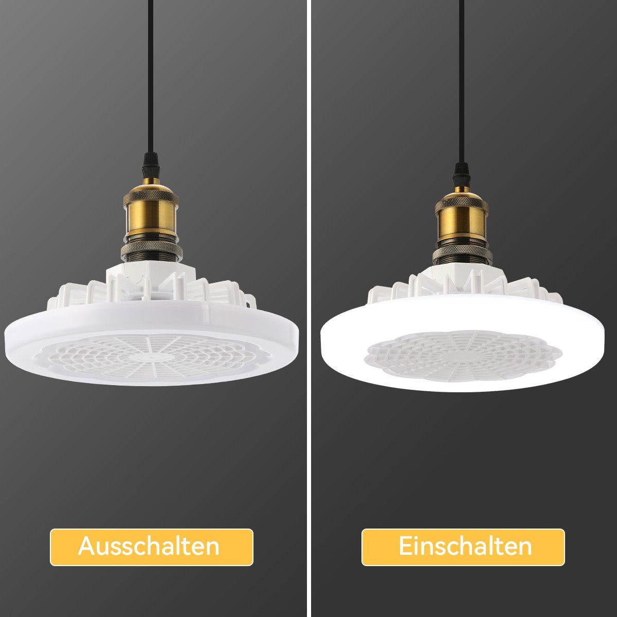 LED Ventilator getrennt mit Deckenventilator, Deckenventilator iscooter mit Leuchte/ - Deckenleuchte φ23,5cm 26cm,Dimmbar Ventilator 30W E27 3-stufiger, Fernbedienung, schaltbar Deckenleuchte Fernbedienung,