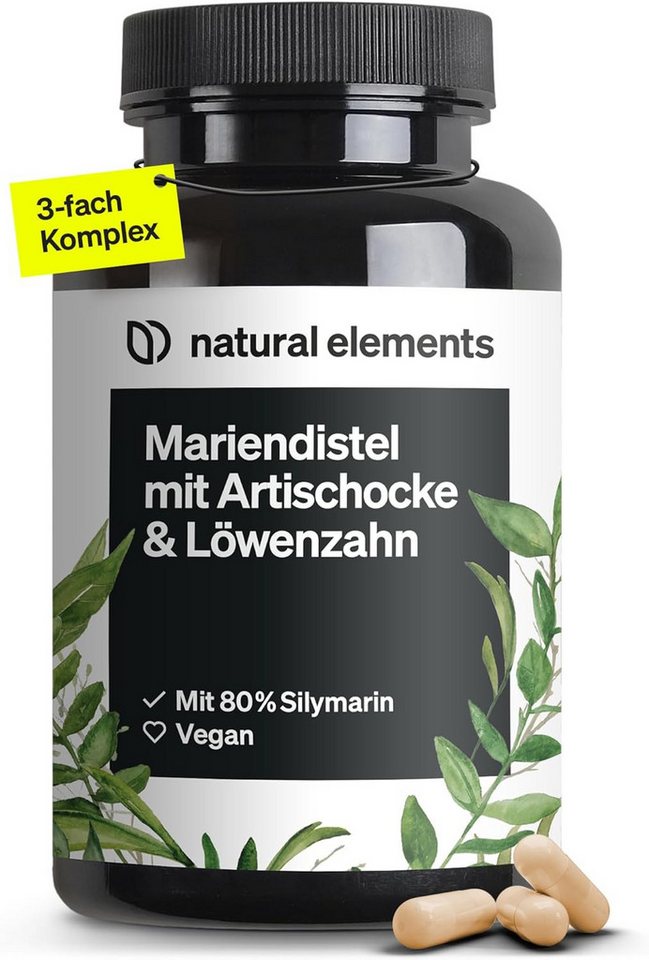 natural elements Mariendistel Artischocke Löwenzahn Komplex Kapseln, 1 er Hochdosierte Unterstützung für deine Leber à 120 St., 71 g, Hochdosiert mit 80% Silymarin