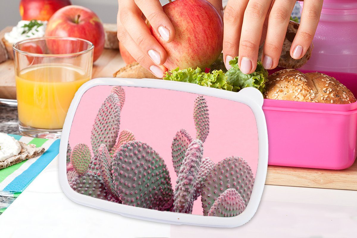 Kinder, Brotdose für Mädchen, Brotbox Erwachsene, Sommer, Snackbox, - Kaktus (2-tlg), Pflanzen rosa MuchoWow Kunststoff Kunststoff, - Lunchbox