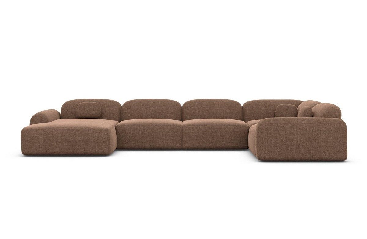 Sofa Dreams Wohnlandschaft Barcelona U Form Stoffsofa 6-Sitzer, Lounge Couch Strukturstoff Braun Ottomane links