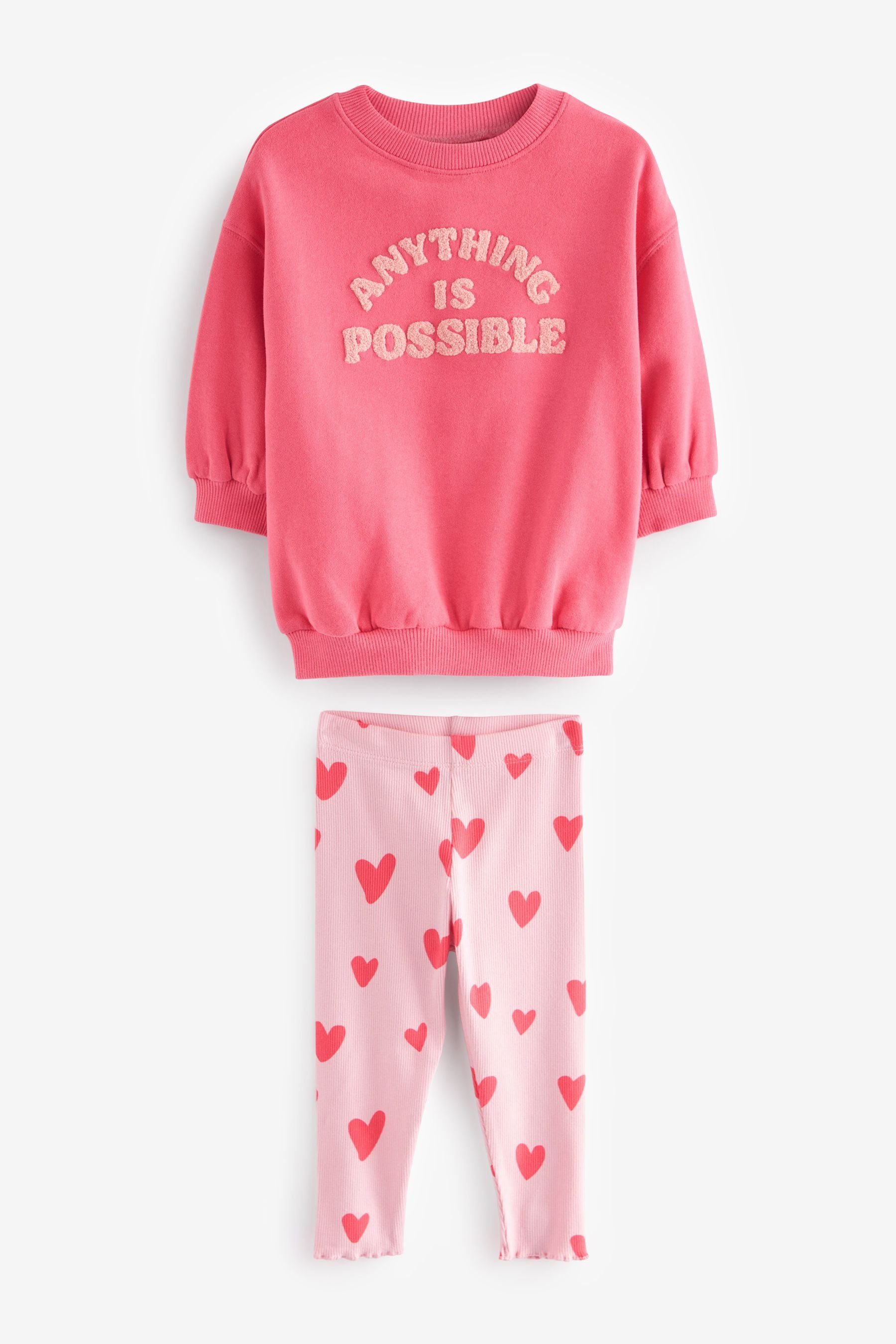 Next Shirt & Leggings Leggings Bedrucktes und Pink im Set Sweatshirt Bright (2-tlg)