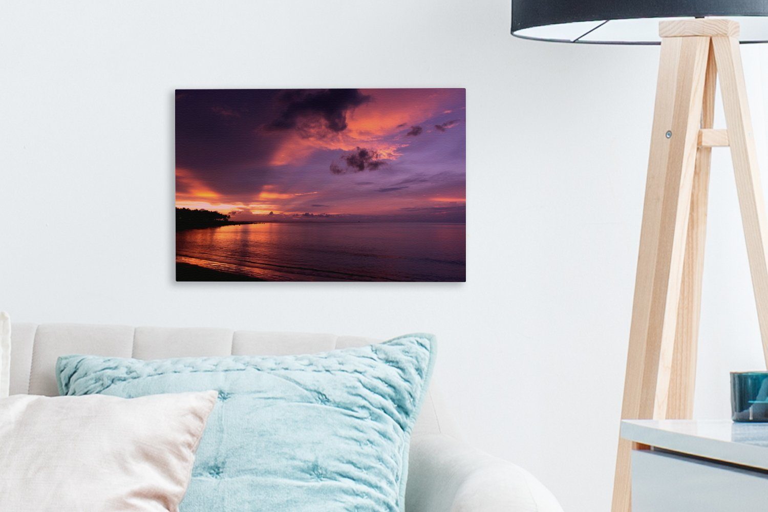 Leinwandbilder, 30x20 im Wanddeko, Sonnenuntergang Ujung-Kulon-Nationalpark, St), cm (1 Aufhängefertig, Rosa Leinwandbild Wandbild OneMillionCanvasses®