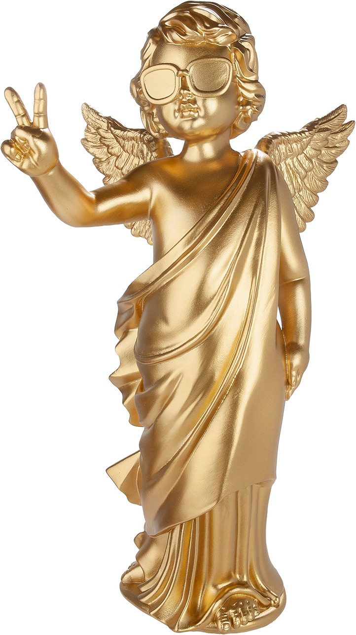 GILDE Skulptur Figur Engel Gloria goldfarben (1 St), Engel Sonnenbrille trendige Deko witzige Figur Deko-Highlight