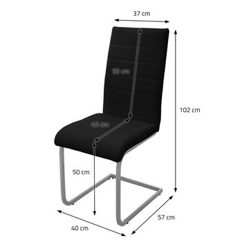 ML-DESIGN Stuhl Esszimmerstühle Ergonomische mit hoher Rückenlehne Polsterstuhl (2 St), 2x Küchenstühle Schwarz Kunstleder & C-förm Metallgestell 57x40x102cm