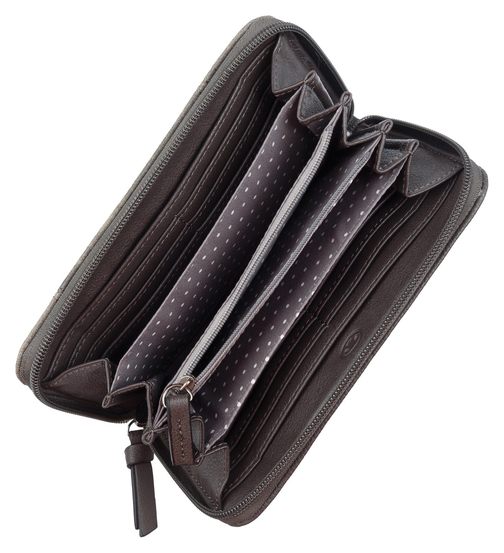 TOM TAILOR Geldbörse Juna, aus soft genarbtem ledrigen Material mit glänzenden Metall-Accessoires