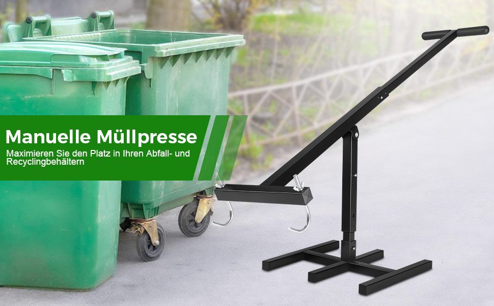 QUBEBU Mülleimer Manuelle Müllpresse, Müllverdichter Hausmüll, Restmüll&Papier, Schwarz, Müllverdichter für 120L / 240L / 360L Mülltonne