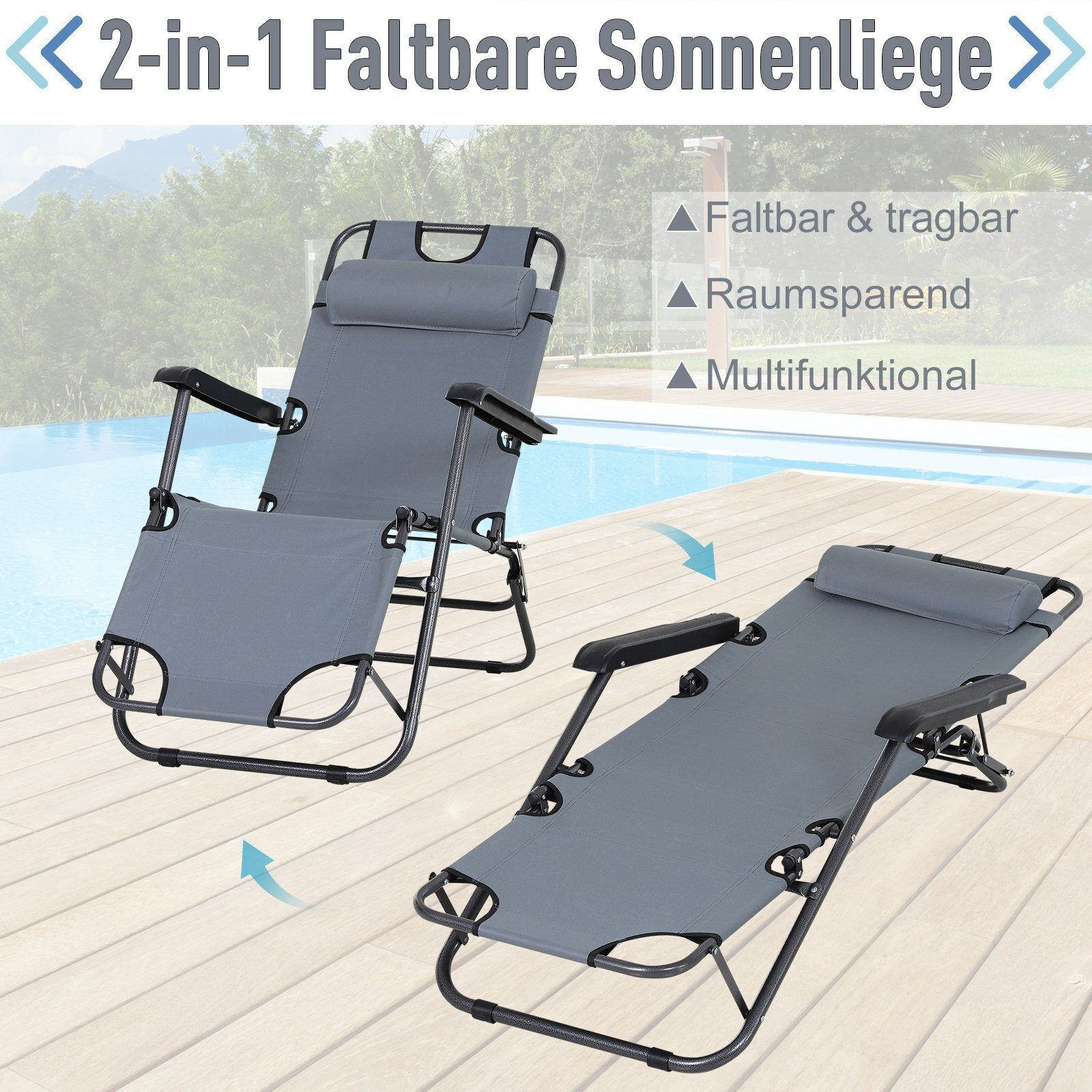 mit Sonnenliege Kopfkissen Gartenliege Outsunny