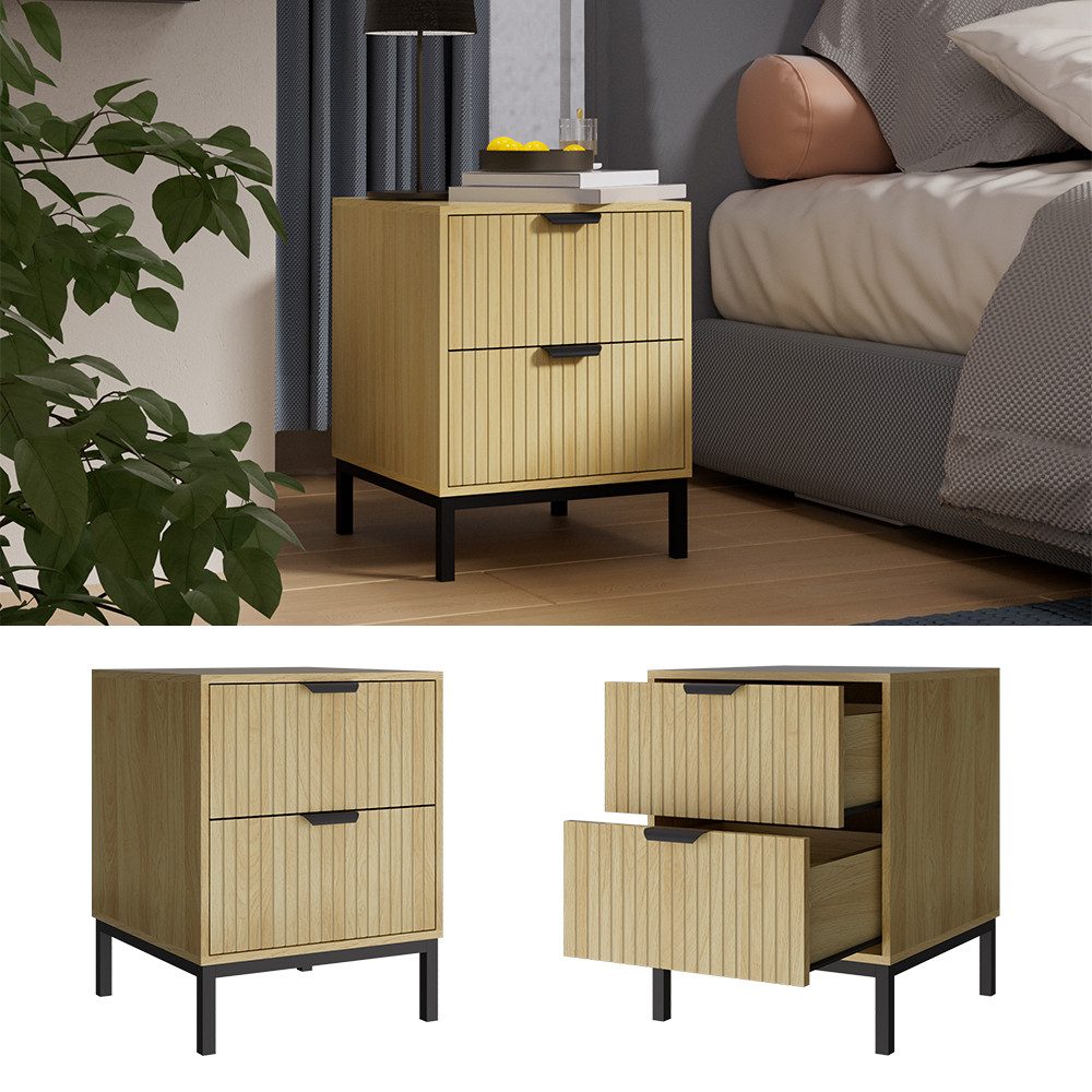 Vicco Nachtschrank Lennox, Eiche/Schwarz, 40 x 52 cm mit 2 Schubladen günstig online kaufen